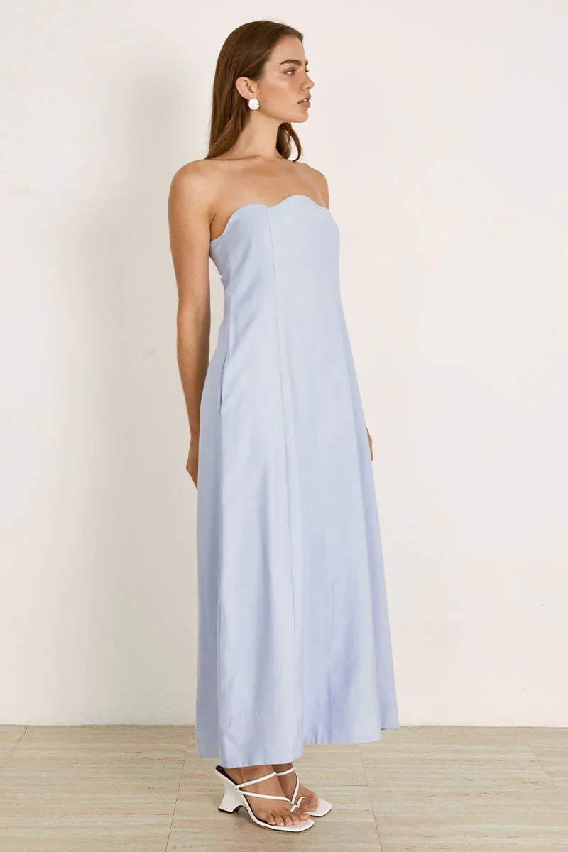 Mon Renn Oyster Midi Dress Powder - Blue