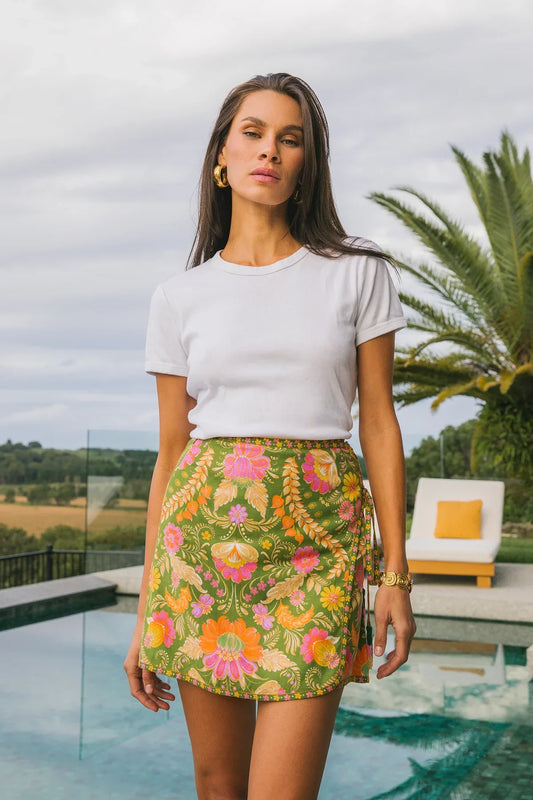 Nine Lives Bazaar Maison Mini Skirt in Guava