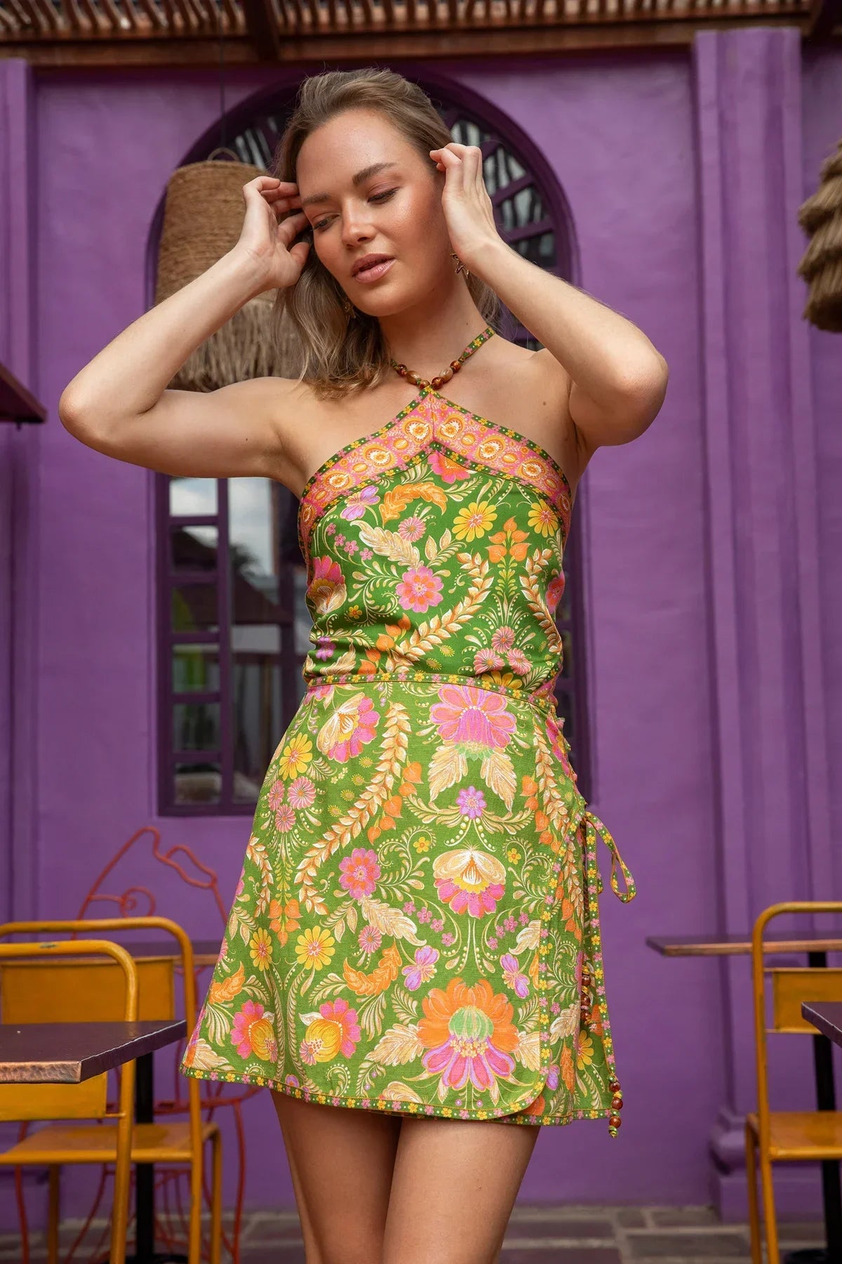 Nine Lives Bazaar Maison Mini Skirt in Guava