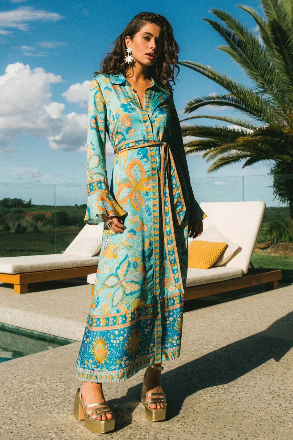 Nine Lives Bazaar Pearl Midi Dress - Aquamarine