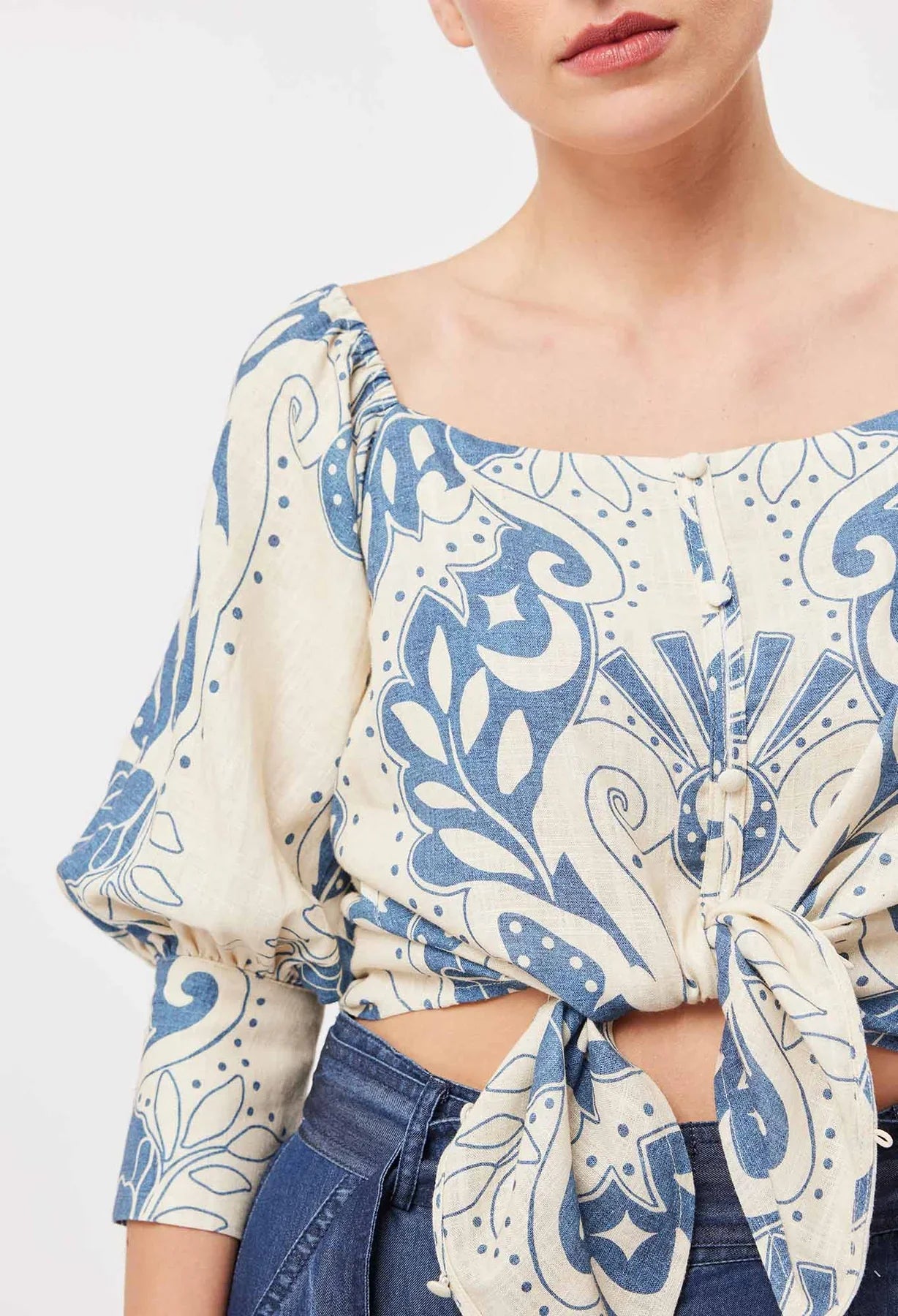Once Was Templo Linen Viscose Top in Del Sol Azure
