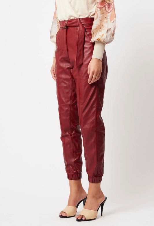 Once Was Tallitha Leather Hi Waist Elastic Cuff Pant - Scarlett