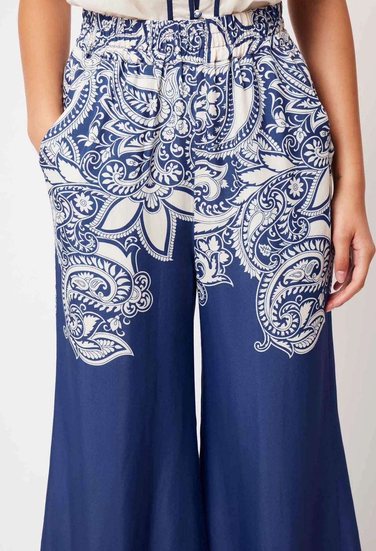Once Was Positano Viscose Faille Wide Leg Pant - Paisley