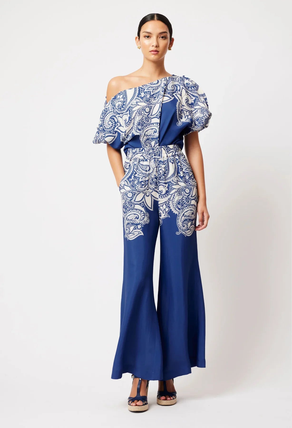 Once Was Positano Viscose Faille Wide Leg Pant - Paisley