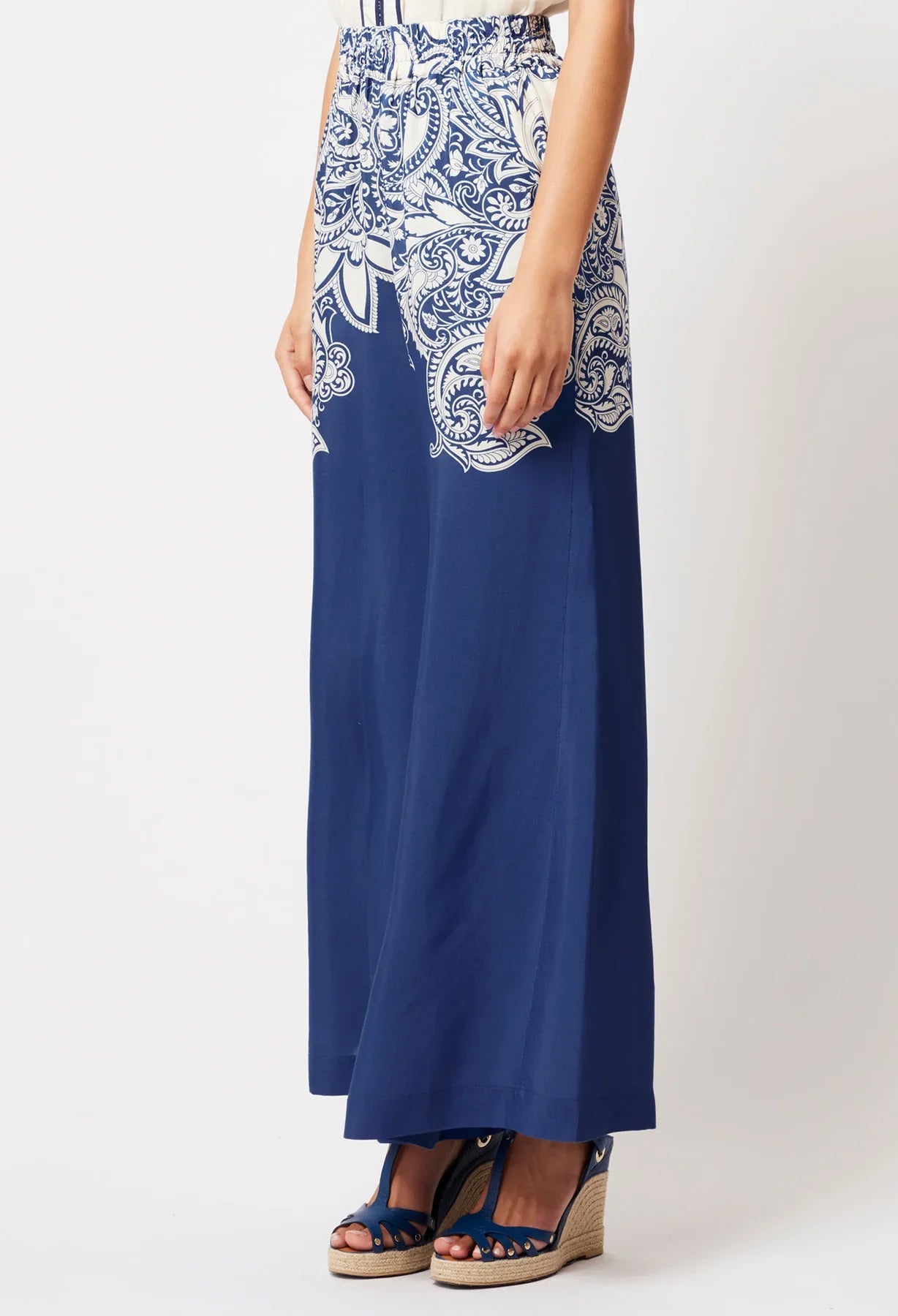 Once Was Positano Viscose Faille Wide Leg Pant - Paisley