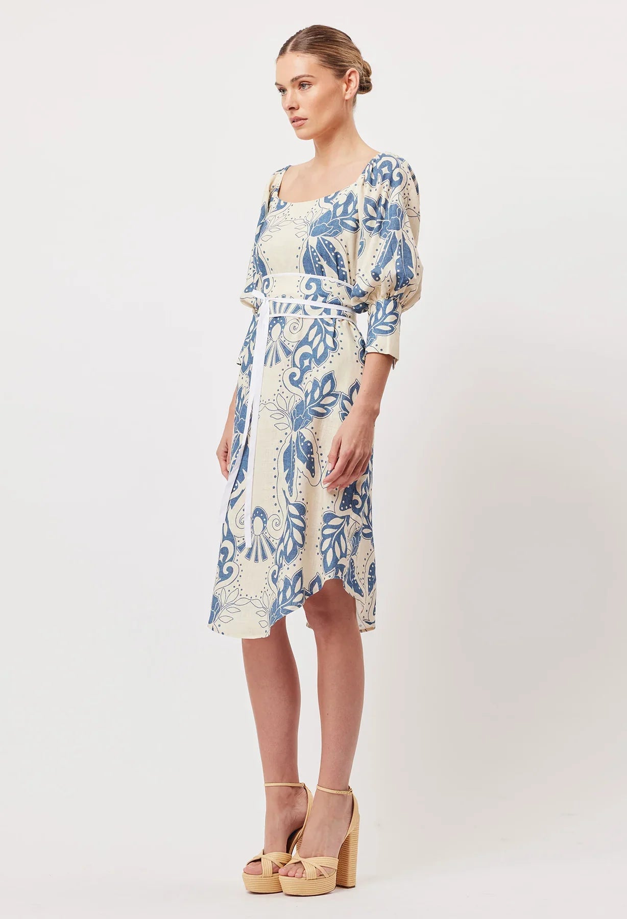 Once Was Templo Linen Viscose Midi Dress in Del Sol Azure