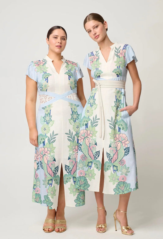 Once Was Amoya Linen Viscose Dress in Paradi Fle Print