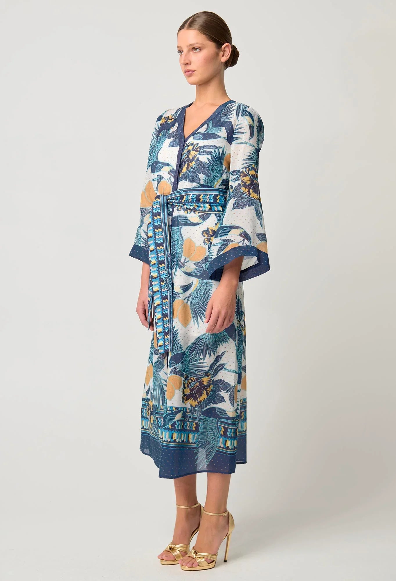Once Was Kimona Cotton Silk Kimon Sleeve Dress - Tukano Print