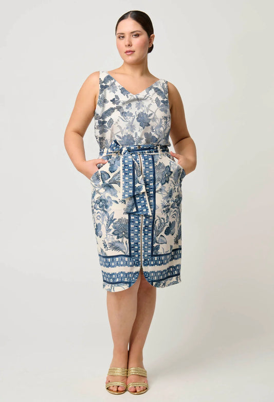 Once Was DelRay Linen Viscose Skirt in Ink Fle Print