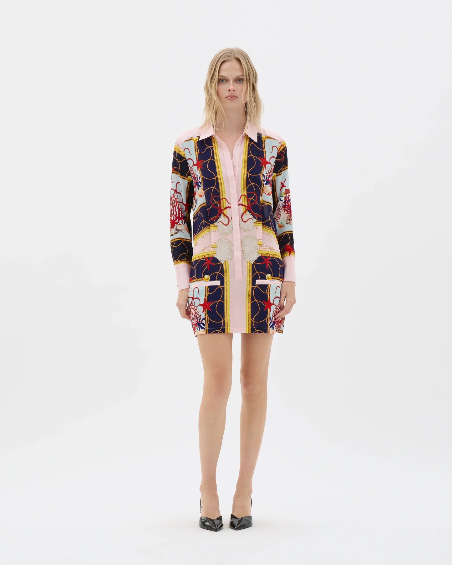 Muma World Coral Netting Relaxed Shirt Dress