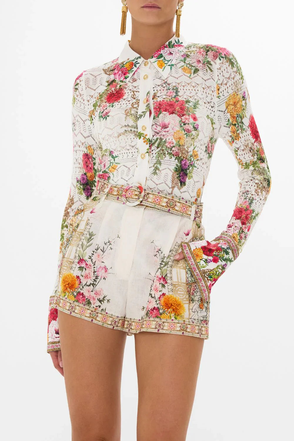 Camilla Egyptian RoseSilk Spliced Knit Shirt **