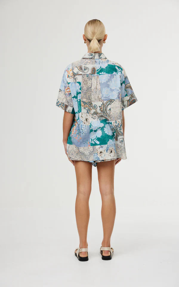 Kinney The Label Juniper Shirt - Cyan Patchwork