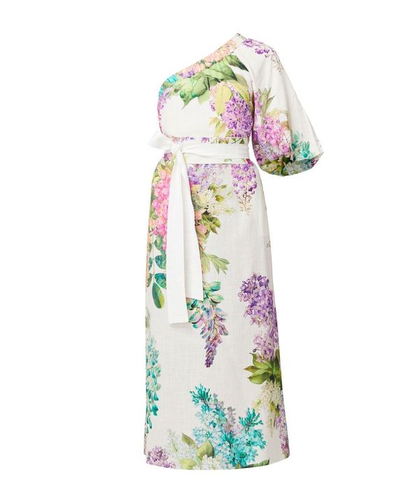 Once Was Bahia One Shoulder Linen Viscose Dress - Wisteria Alba